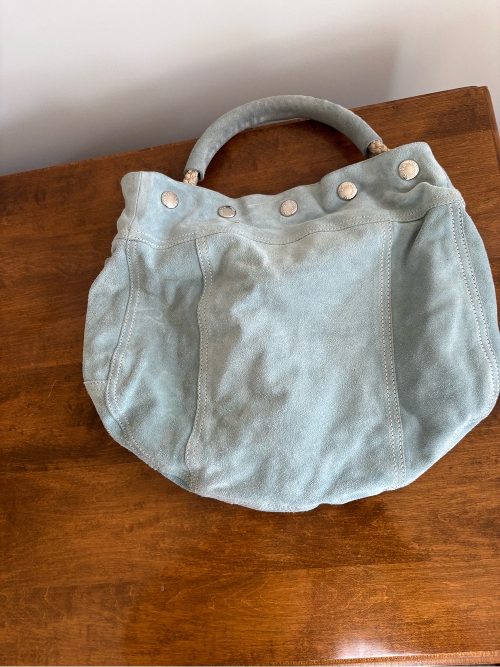 Prada Light Blue Suede Shoulder Hobo